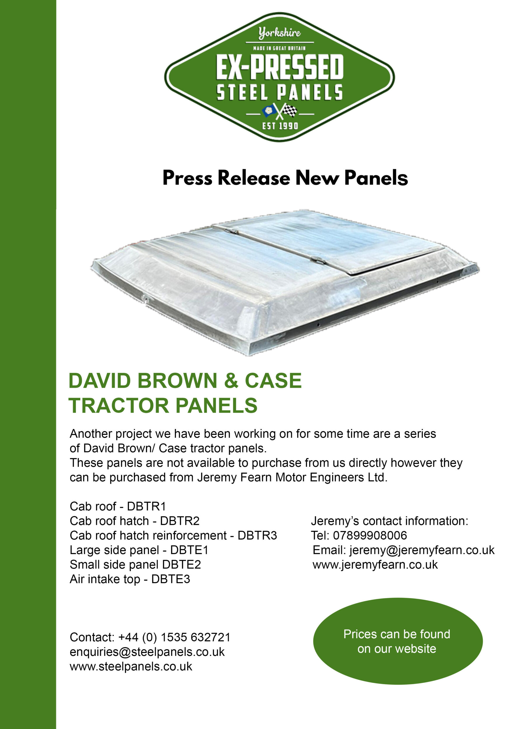Tractor Panel David Brown Tractor panels press release - Ex-Pressed Steel Panels